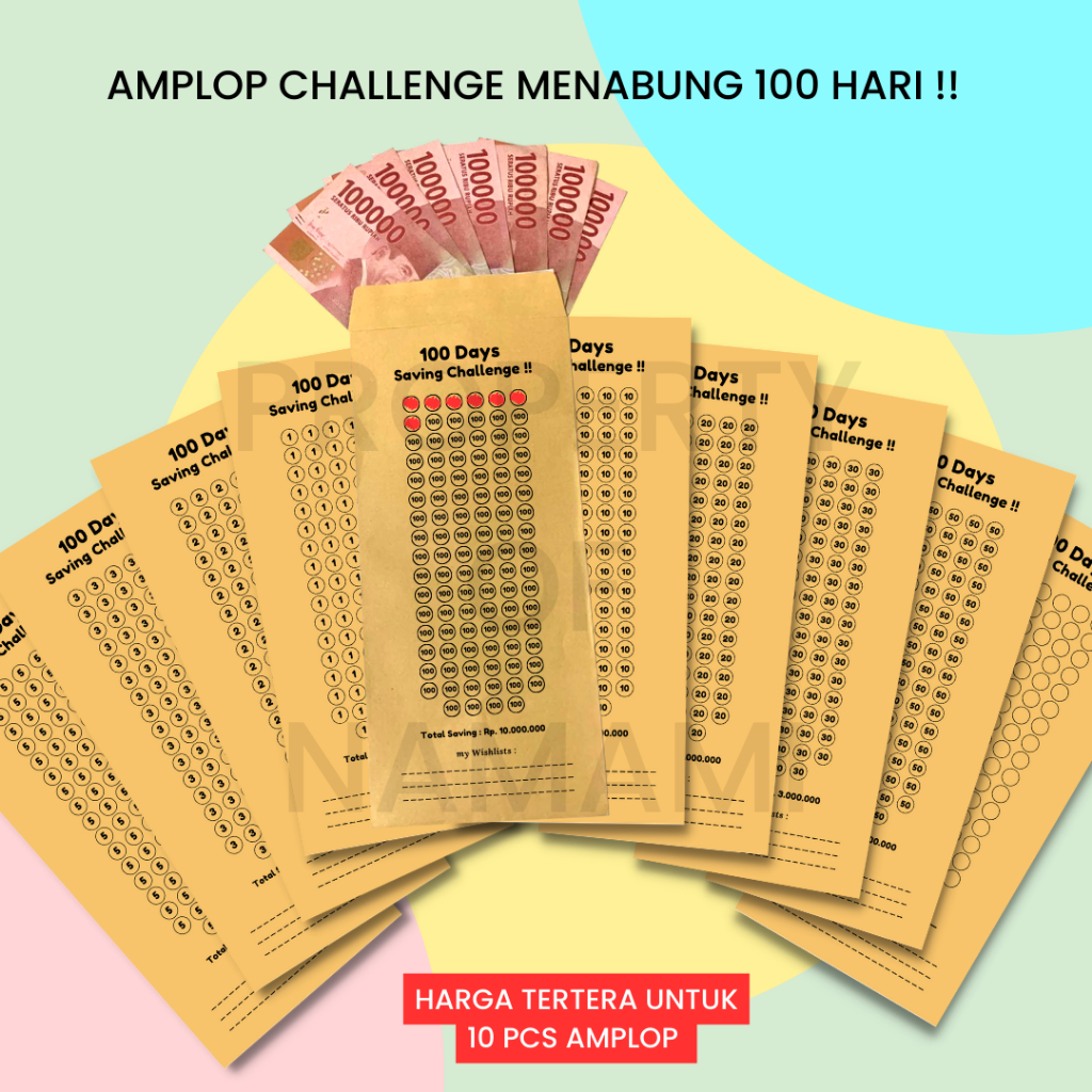

[10 PCS] Amplop Target Menabung Ukuran Besar 100 Hari, 200 Hari / Amplop Saving Challenge