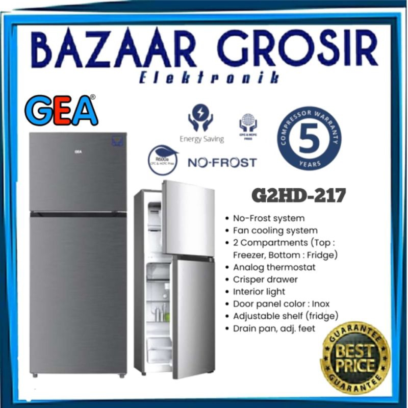 KULKAS GEA 2 PINTU G2HD 217 / G2HD217 TOP MOUNT FRIDGE FREEZER 217L