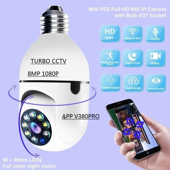 CCTV IP Camera WIFI V380 Pro cctv jarak jauh Wireless 1080P PTZ NIGHT VISION FULL HD APP Control lampu pantau lewat hp