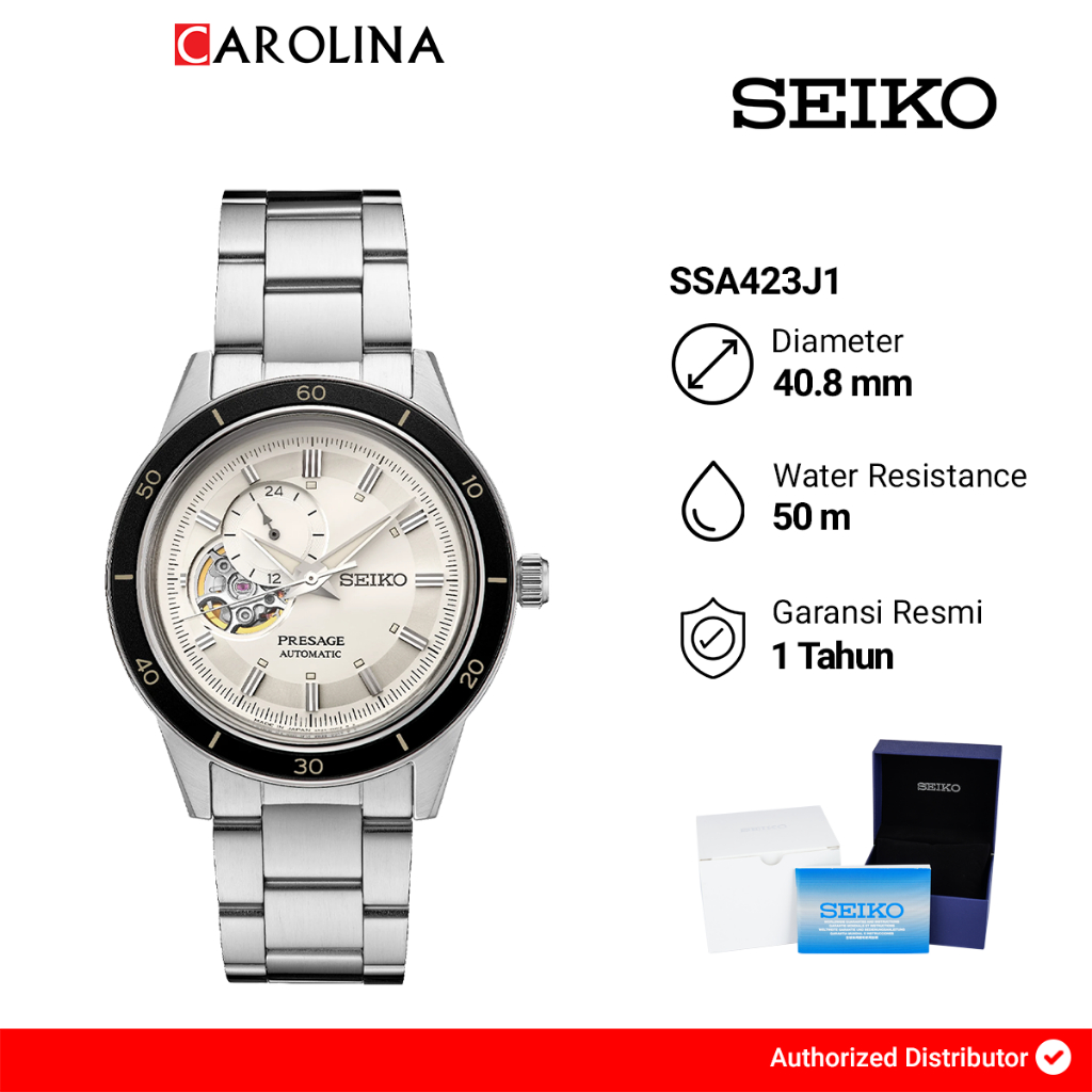 Jam Tangan Pria Seiko Presage SSA423J1 Automatic Open Heart White Dial Stainless Steel Strap