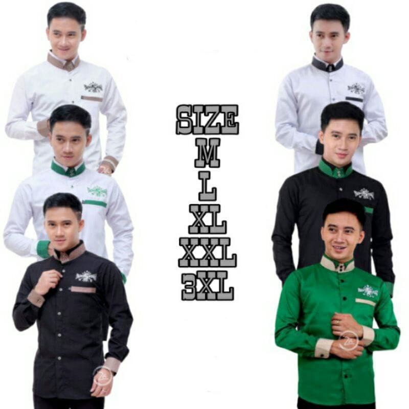 Kemeja nu kerah dobel baju Koko Nu lengan panjang kemeja koko gus azmi syubbanul muslimin Hadroh Aza