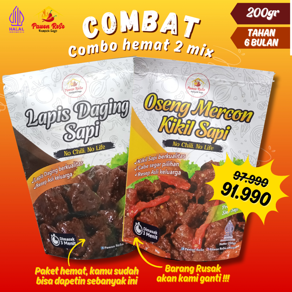 

COMBAT (Combo Hemat) 2 Mix /Lapis Daging/Oseng Kikil (200 gr)