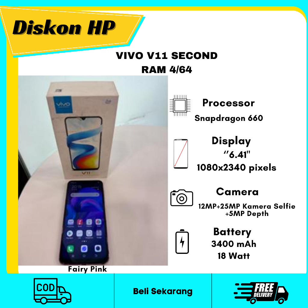 VIVO V 11 RAM 4/64 ORIGINAL VIVO -FAIRY PINK