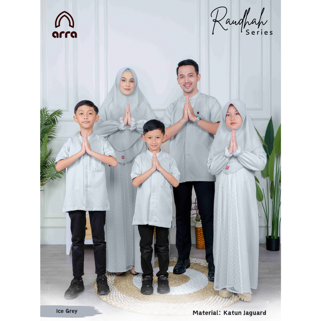 Baju Koko Gamis Couple Ayah Ibu Dan Anak Sarimbit Keluarga Muslim Baju Lebaran Keluarga Series RAUDH