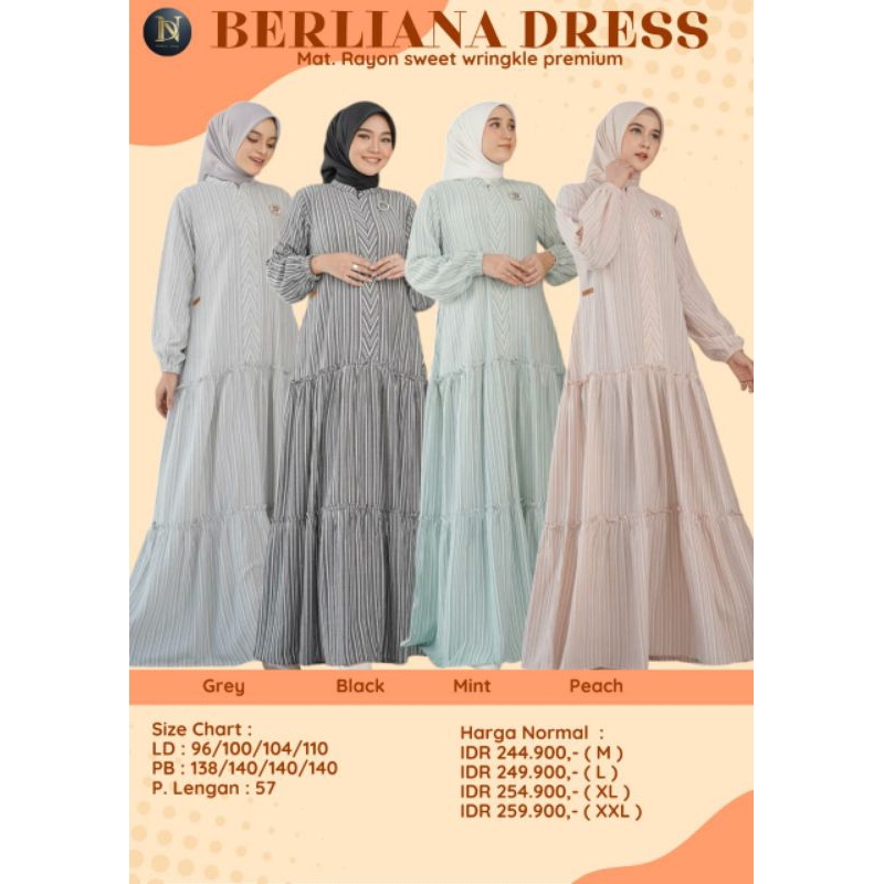 BERLIANA DRESS by NADHEERA LUXURY | Gamis Salur Bahan Sweet Wringkle Premium Mewah dan Simple
