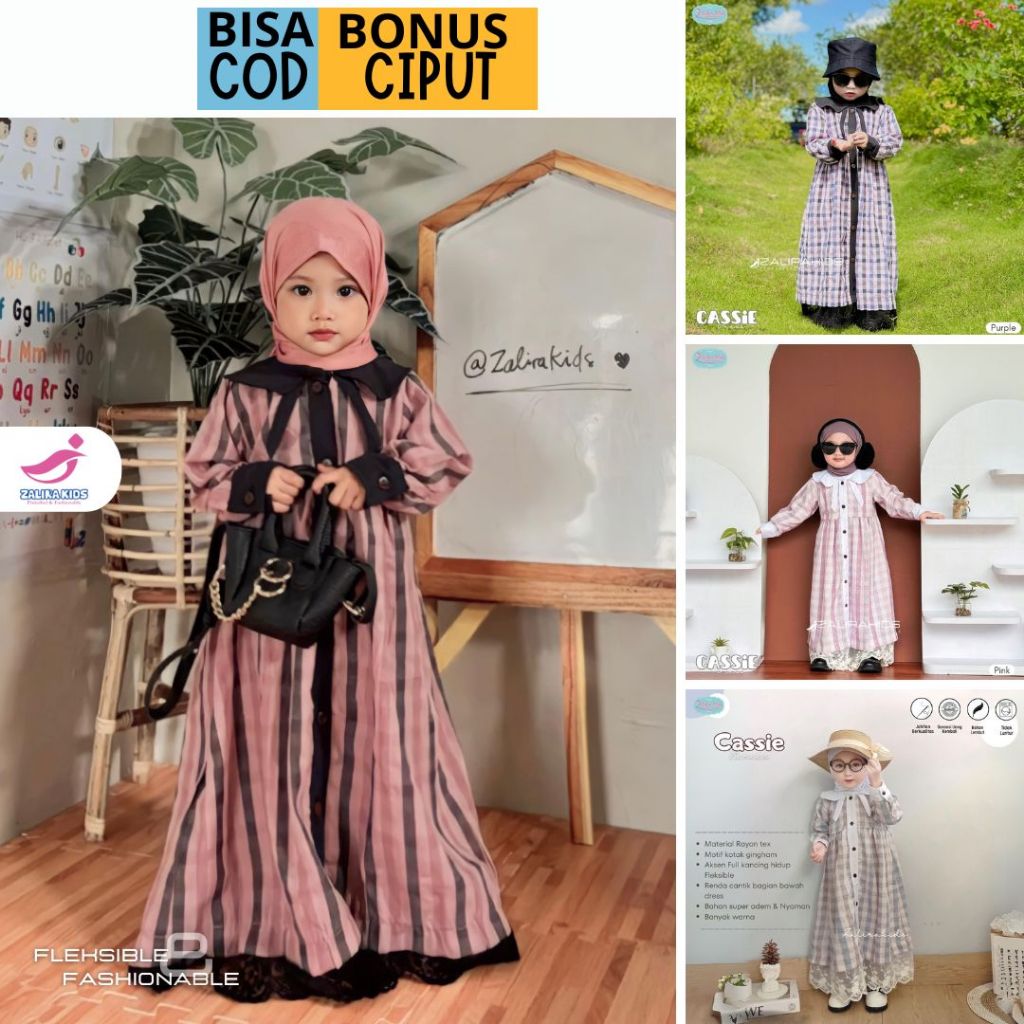 Zalira Kids Original Cassie Series Original zalirakids Gamis anak perempuan set jilbab terlaris usia 3 - 6 tahun Dress anak perempuan mewah
