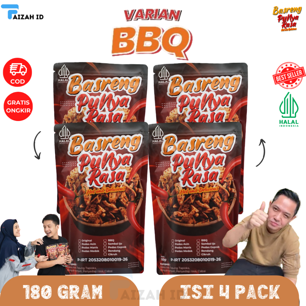 

Basreng Punya Rasa Paket Isi 4 Pcs Variant BBQ Loh Cemilan Yang Praktis Bisa Dibawa Kemana Aja BPOM