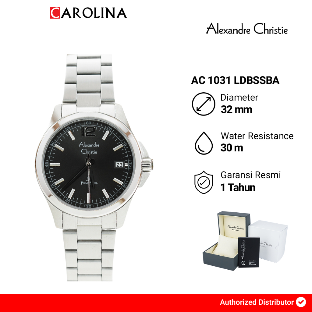 Jam Tangan Wanita Alexandre Christie Primo Steel AC 1031 LDBSSBA Black Dial Silver Stainless Steel