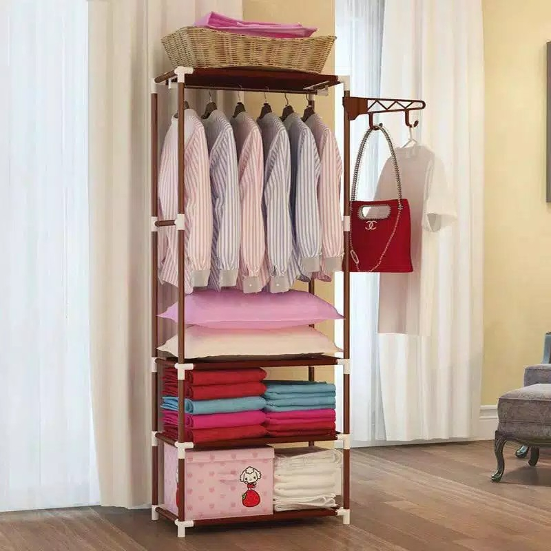 Stand Hanger Portable Rak Lemari Pakaian Besi Serbaguna Rak Gantungan Baju Minimalis Terbuka Multifu