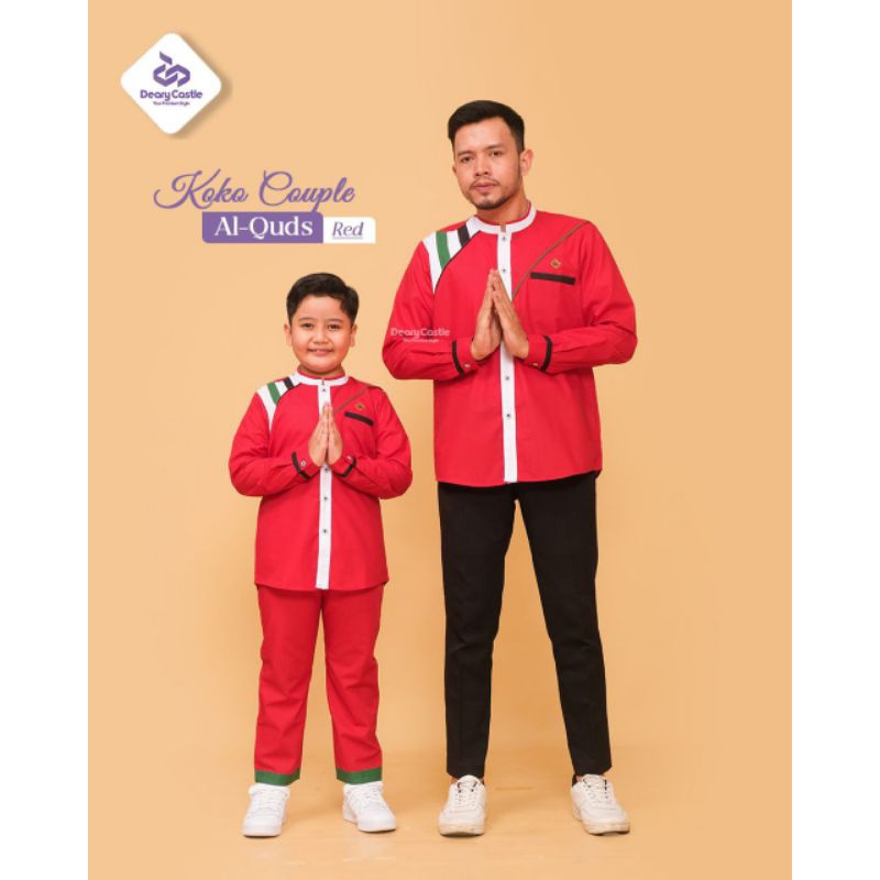 koko Palestina merah koko couple al-quds deary castle / set koko anak koko premium set family/ baju 
