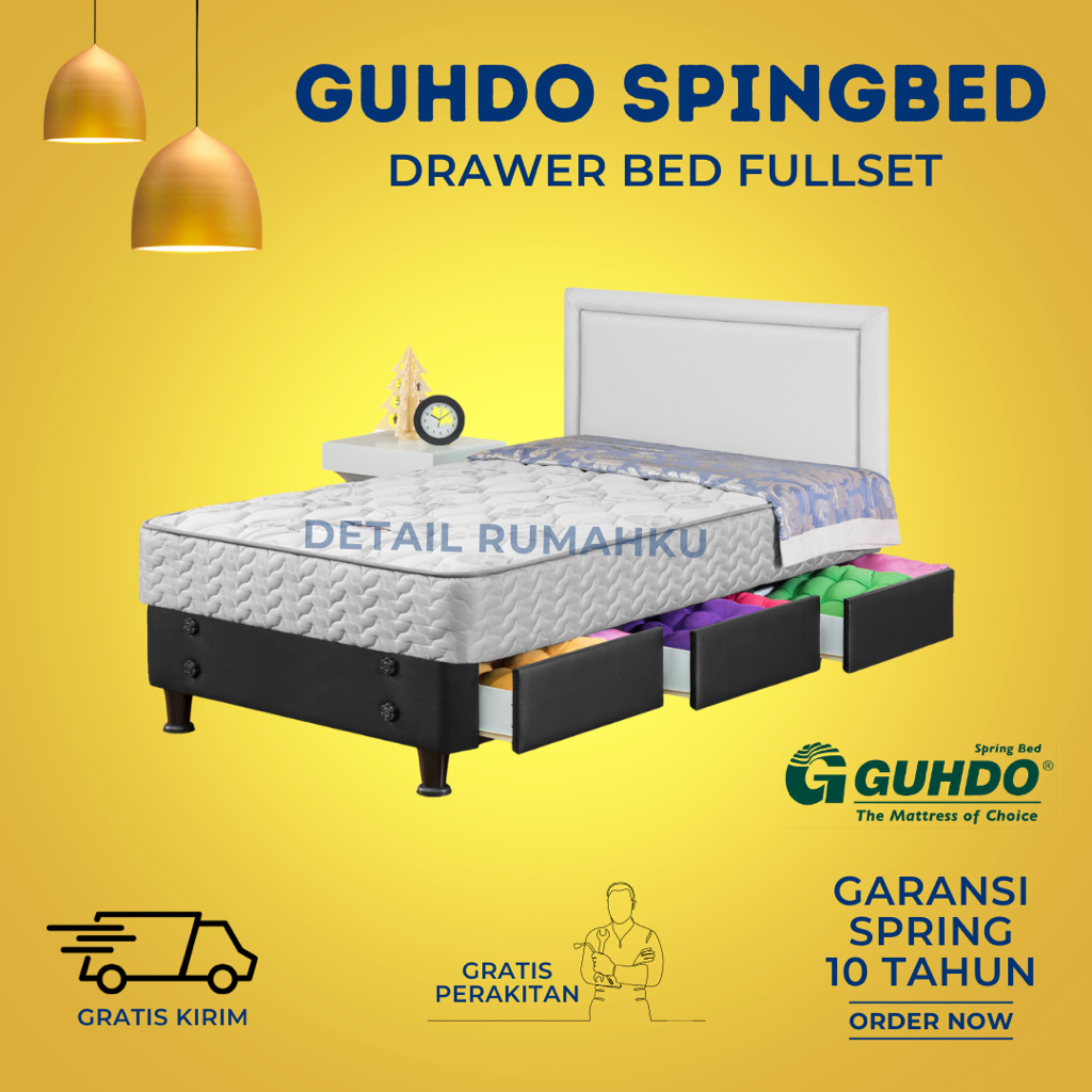 Guhdo Spring Bed 3 Laci New Prima Drawer Bed HB Atlantic FULL SET / TANPA SANDARAN 90x200 / 100x200 
