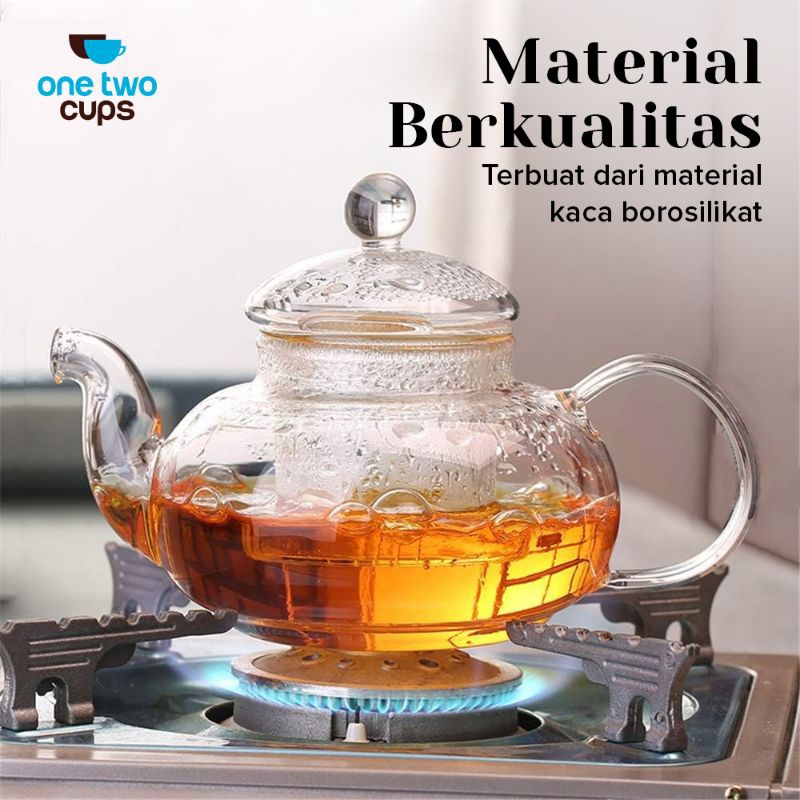 GM one two cups teko kaca tahan panas infuser teapot tahan api kompor 800ml