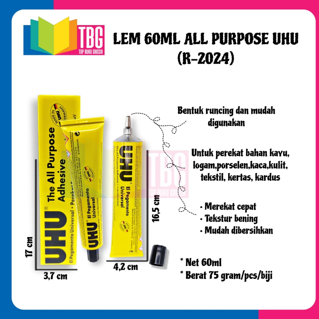 

1 PCS LEM UHU 60 ML ALL PURPOSE / LEM SERBAGUNA 60ML / LEM KAYU (R-2024)