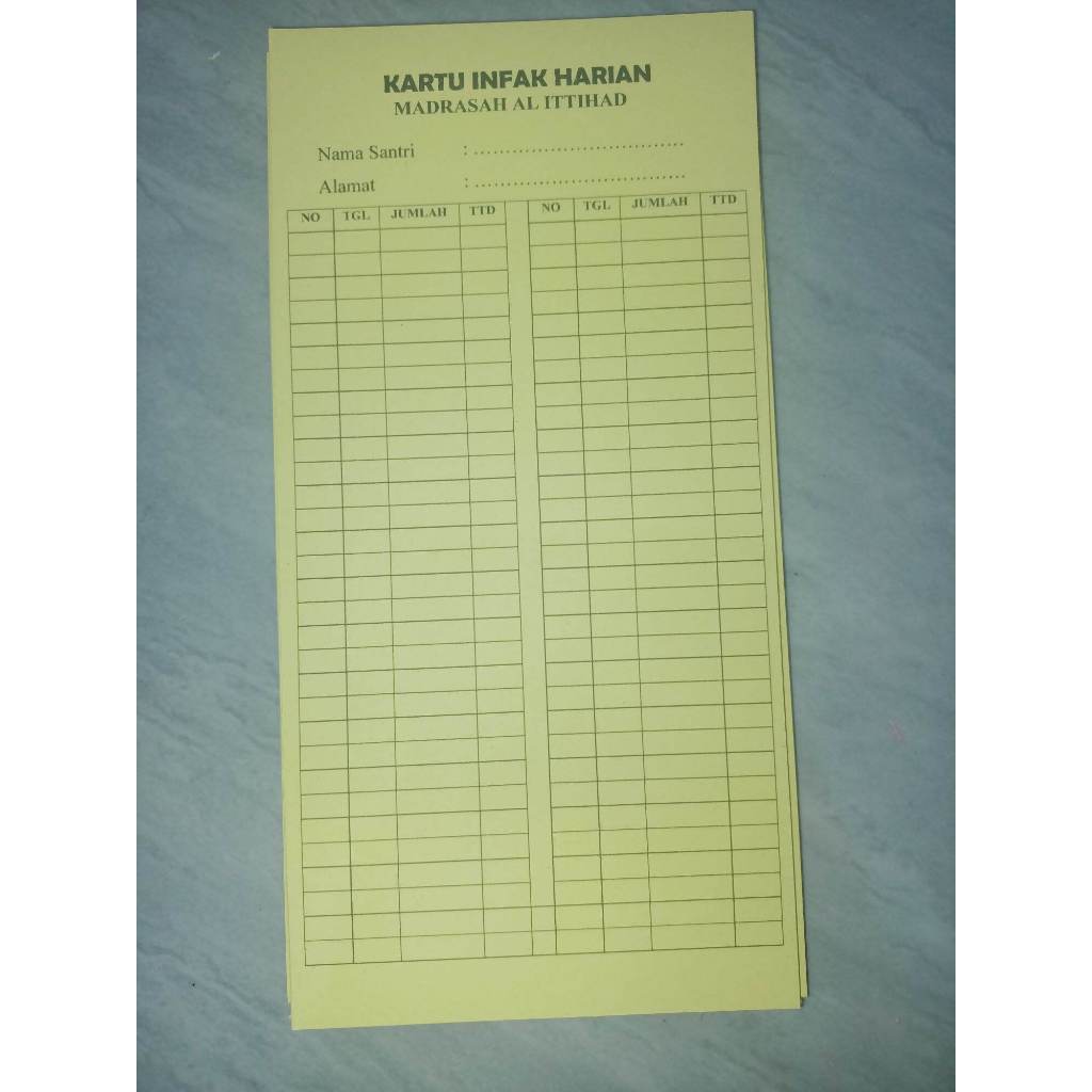 

KART INFAK/IURAN HARIAN ISI 50 PCS