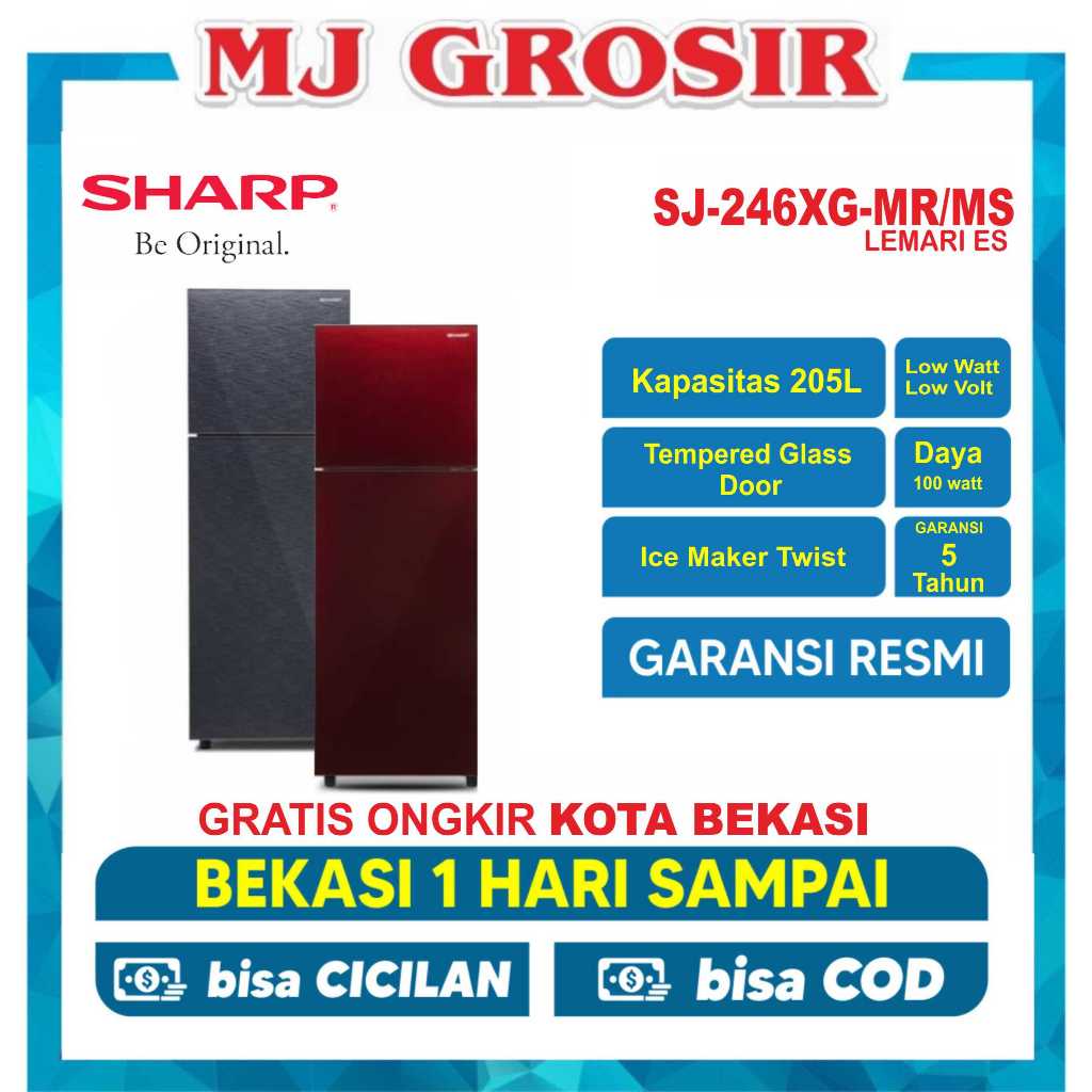 KULKAS SHARP SJ 246 XG LEMARI ES 2 PINTU SJ246XG SJ 246XG GLASS