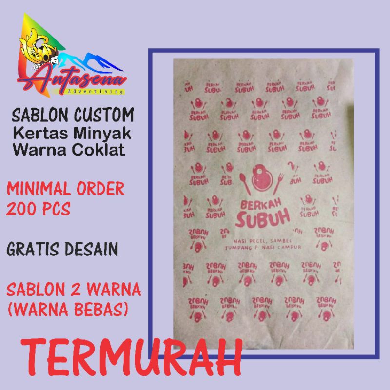 

Sablon Pembungkus Nasi Custom || Kertas Minyak Custom || Harga Tertera per 200 pcs || Free Desain