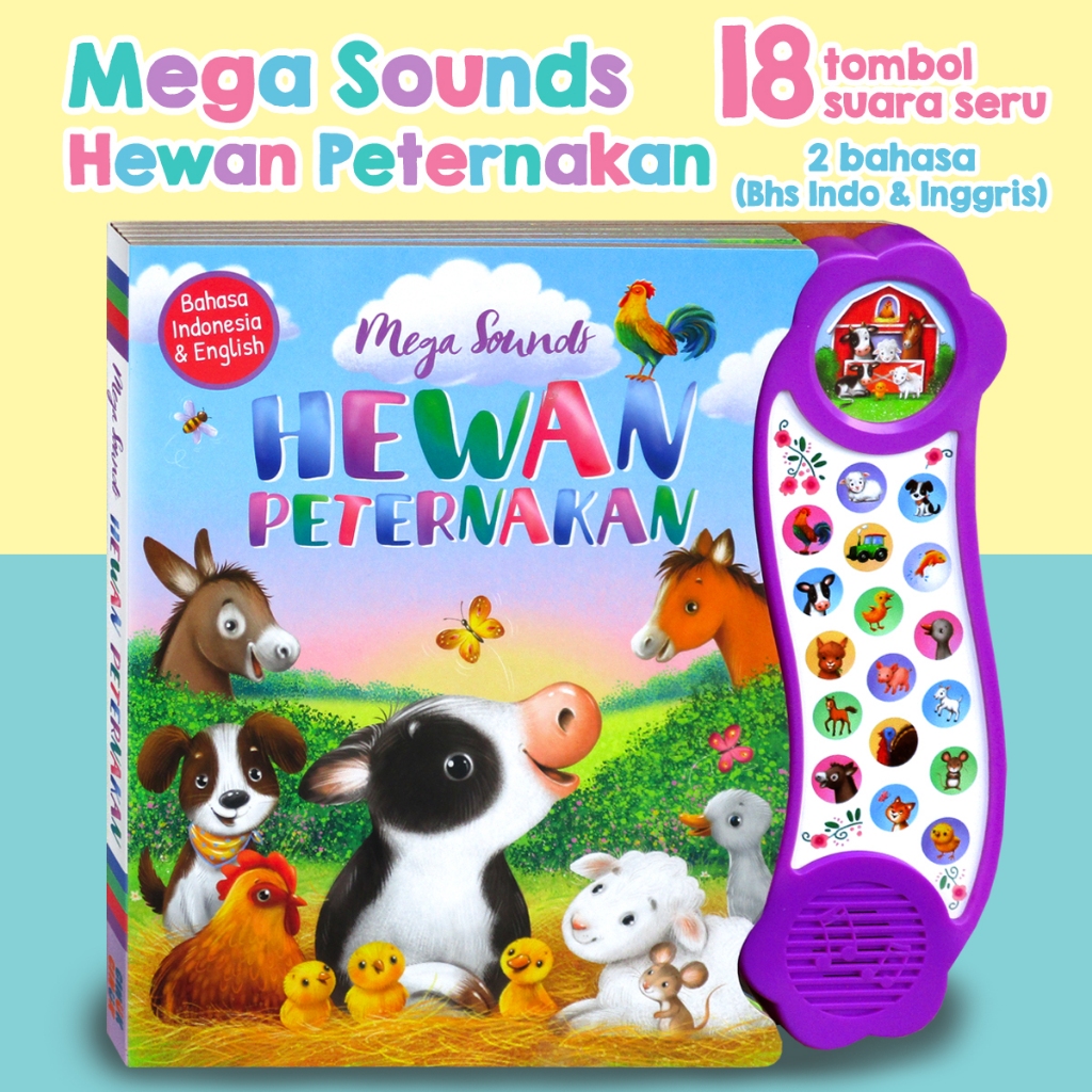 Mega Sounds Hewan Peternakan 18 tombol suara (Bilingual: Bahasa Indonesia & Inggris) Sound book - Bu