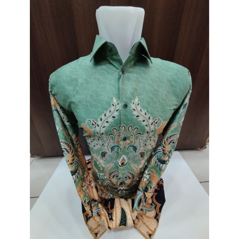 Alisan Kemeja Batik Premium Pria Bunga Padi Emas Lengan Panjang Slimfit