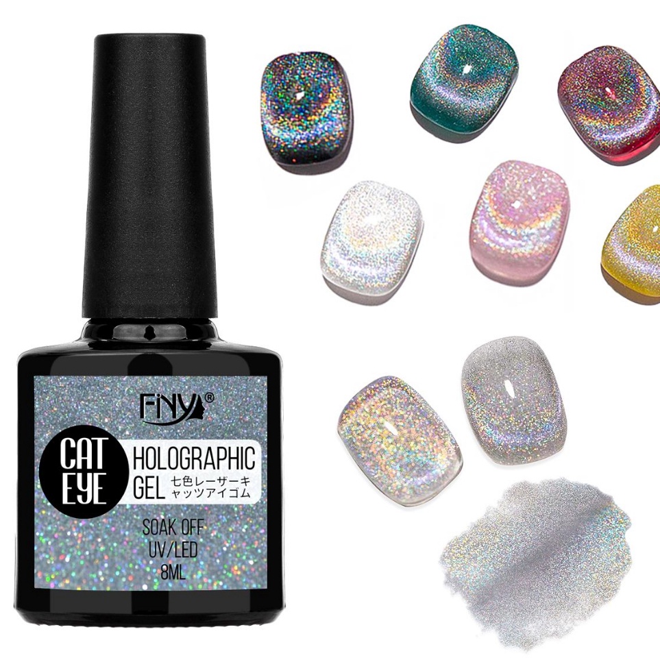 ART R38H FINY HOLOGRAM GEL CAT EYE GEL POLISH RAINBOW  FNY KUTEK GEL PELANGI SILVER CAT EYE
