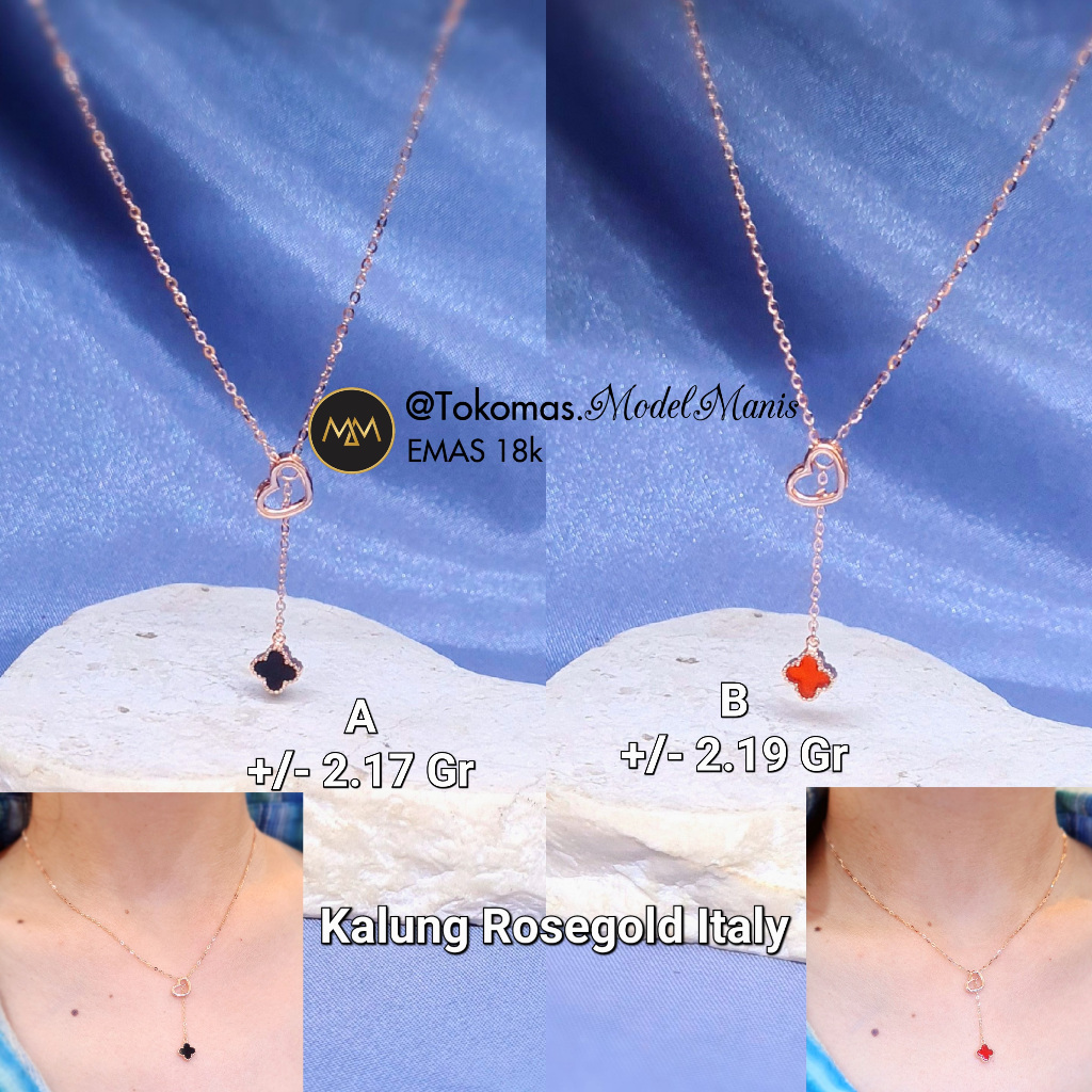 Kalung Fashion Love Clover emas italy 750 kadar 18k