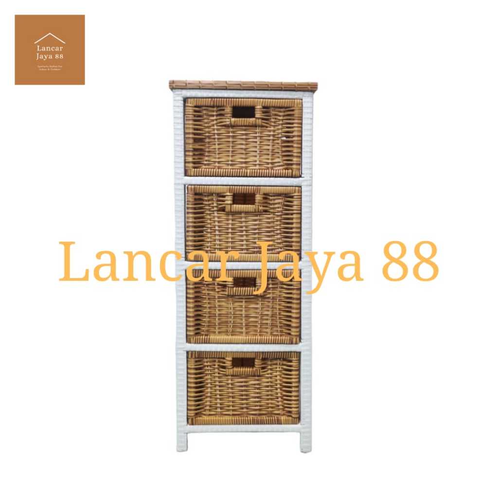 Lemari Laci Rotan Sintetis 4 Susun Motif Estetik