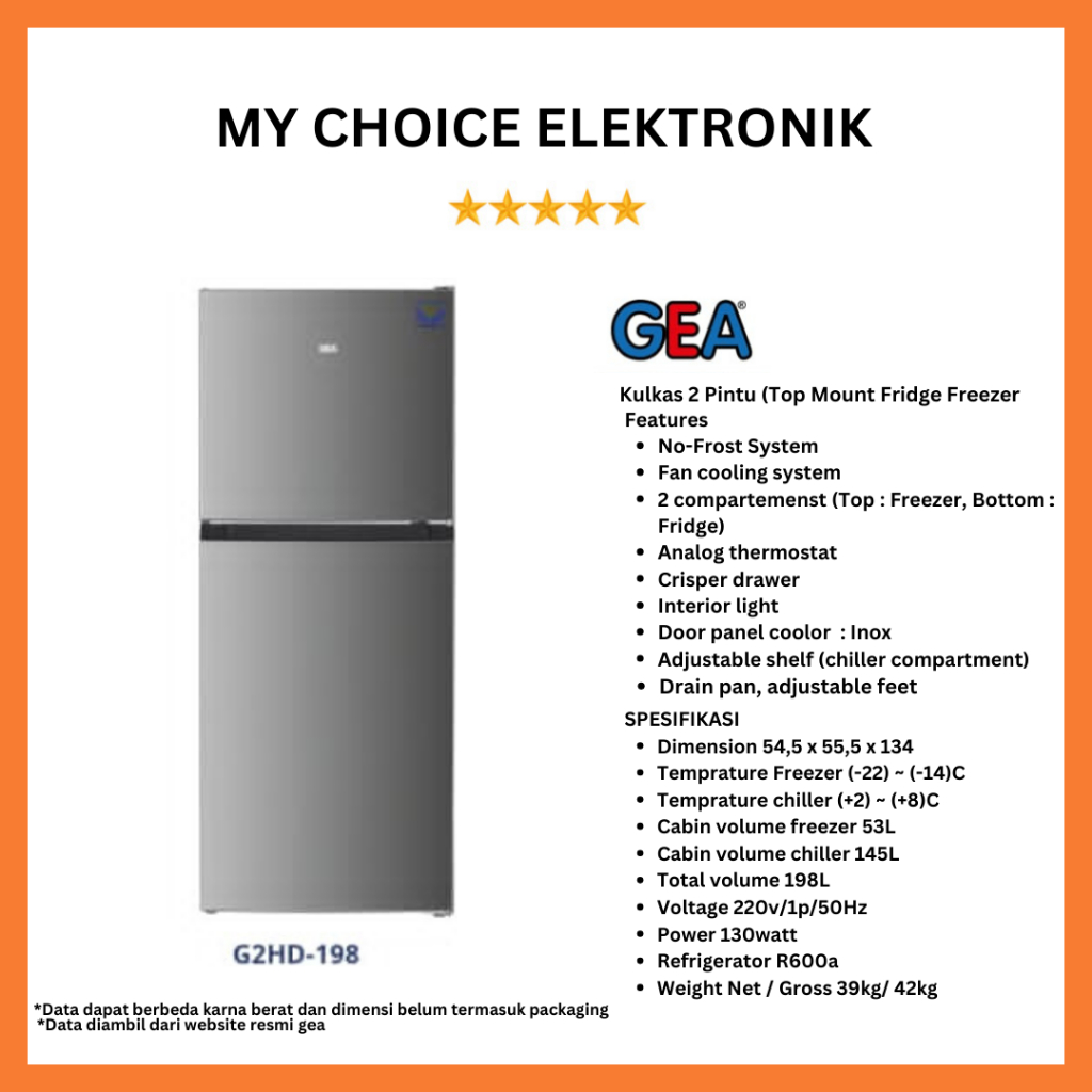 GEA Kulkas 2 Pintu G2HD-198 / G2HD198