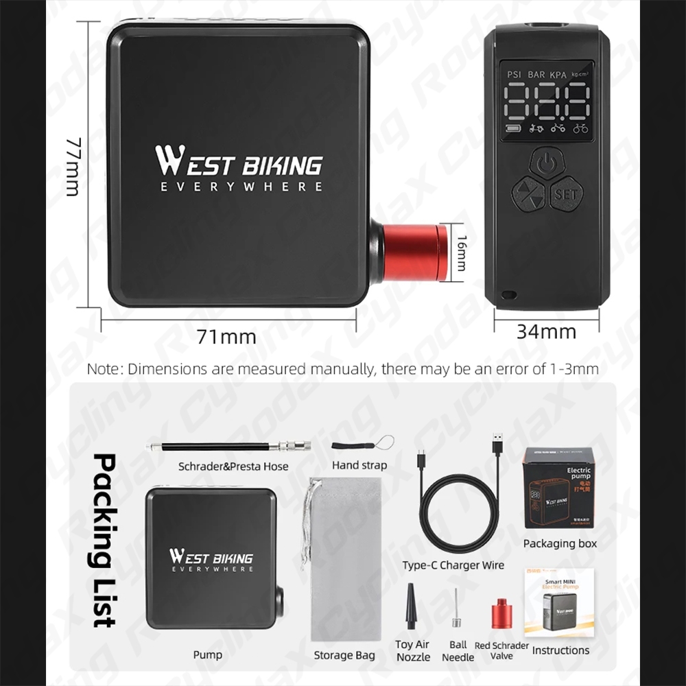 TERBARU Pompa Sepeda Elektrik Bisa Presta/Motor Pompa Sepeda Mini West Biking Pompa Ban Elektrik
