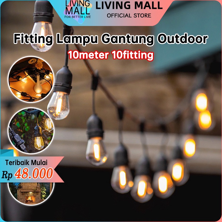 Fitting Lampu Gantung Outdoor Kabel 1 Meter 2 Fitting LAMPU GANTUNG dekorasi  Lampu Hias Cafe