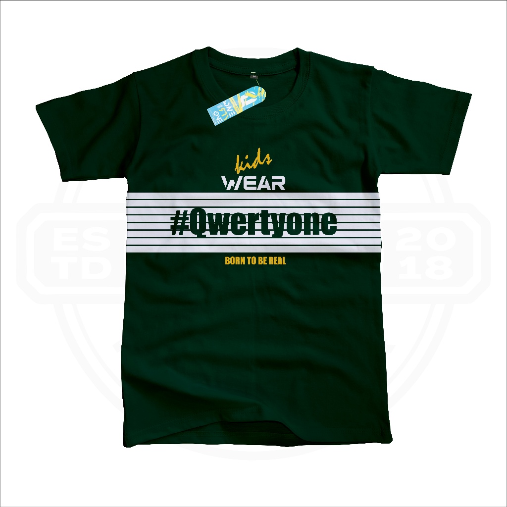 Kaos Anak Distro Karakter Laki-Laki Qwertyone Hijau Botol 1-14 Tahun