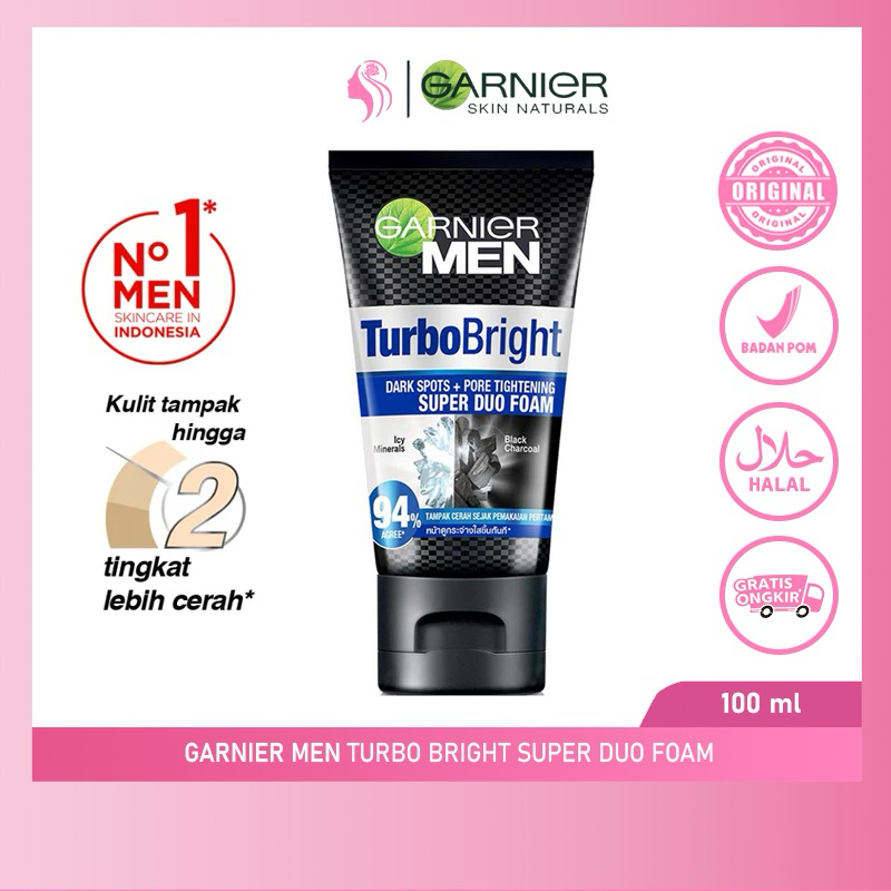 Garnier Men Turbo Bright (Power White) Super Duo Foam Cleanser 100 ml ( Facial Wash )