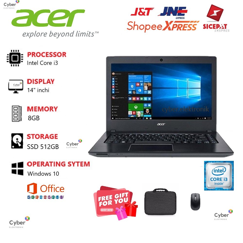Laptop ACER Intel Core i3 RAM 4GB/ SSD 512GB - Windows 10 "FREE MOUSE & TAS "