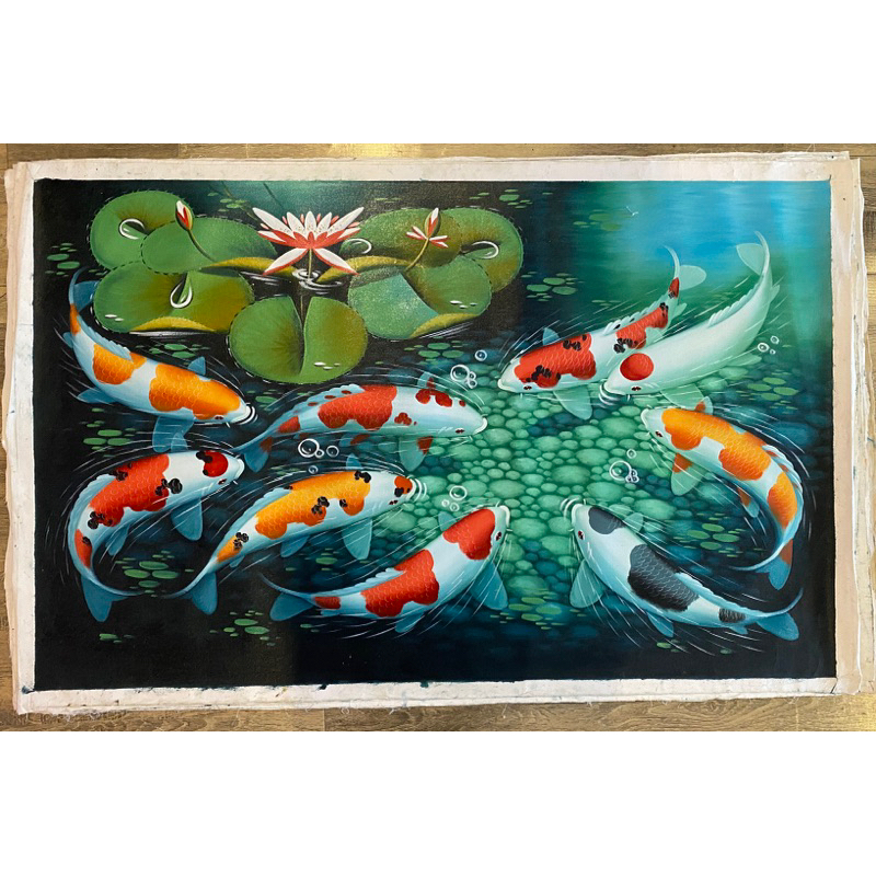 Lukisan Ikan Koi, Ukuran 135x85cm, 100% buatan tangan