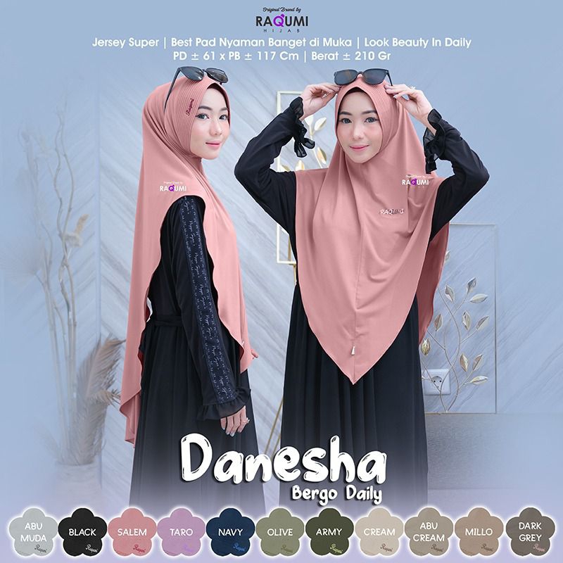 DANESHA BERGO DAILY RAQUMI HIJAB | JILBAB JERSEY JUMBO RAQUMI | JILBAB BEST PAD JERSEY POLOS SYARI