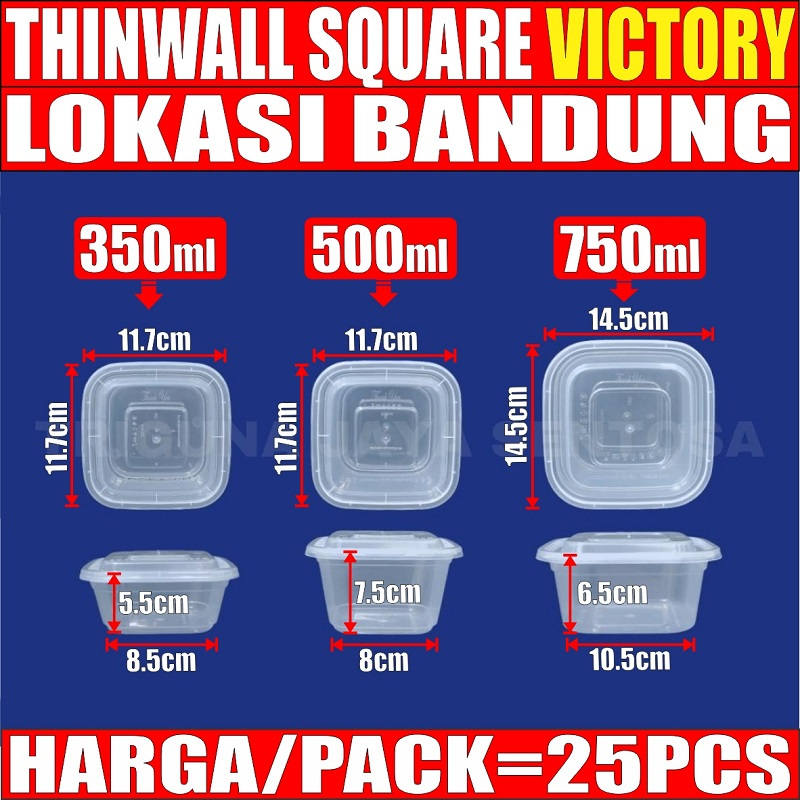 Thinwall SQ 350ml 500ml 750ml Per Pack Kotak Makan Plastik Square Bandung