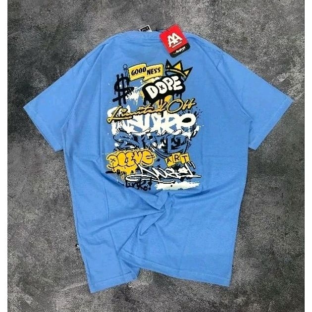 Alive Angel T-shirt Kaos Distro Motif Graffiti Original Baju Distro Pria Wanita Lengan Pendek Blue S