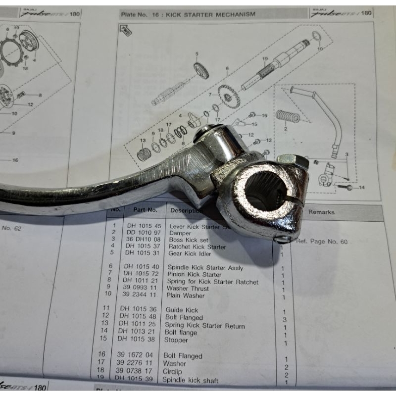 Selahan Bajaj Pulsar 180ug3 / Lever Kick Stater Complete Bajaj Pulsar 180ug3