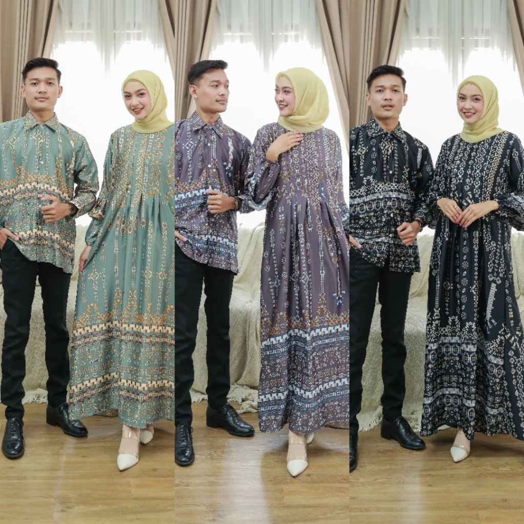 Sarimbit Keluarga Tunisa Maxi Full Motif Pasangan Set Couple Premium Terbaru dan Trendy | Gamis Dres