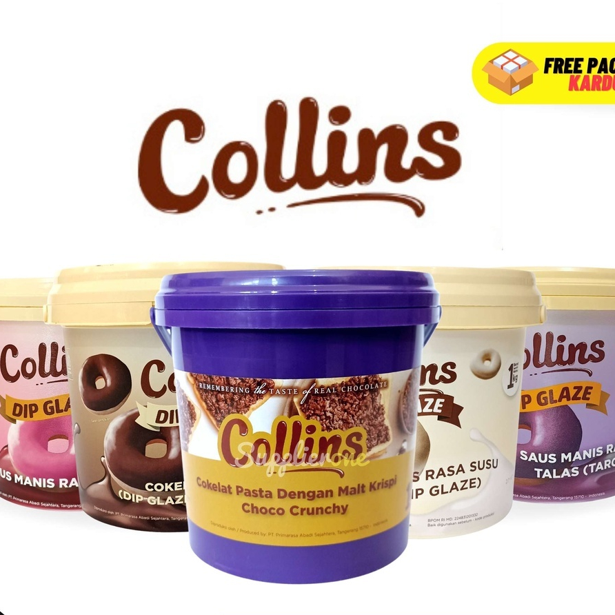 

Collins Dip Glaze 1 kg / Collins Choco Crunchy / Collins Coklat / Collins Tiramisu / Collins Strawberry / Collins Taro / Collins white 1 kg