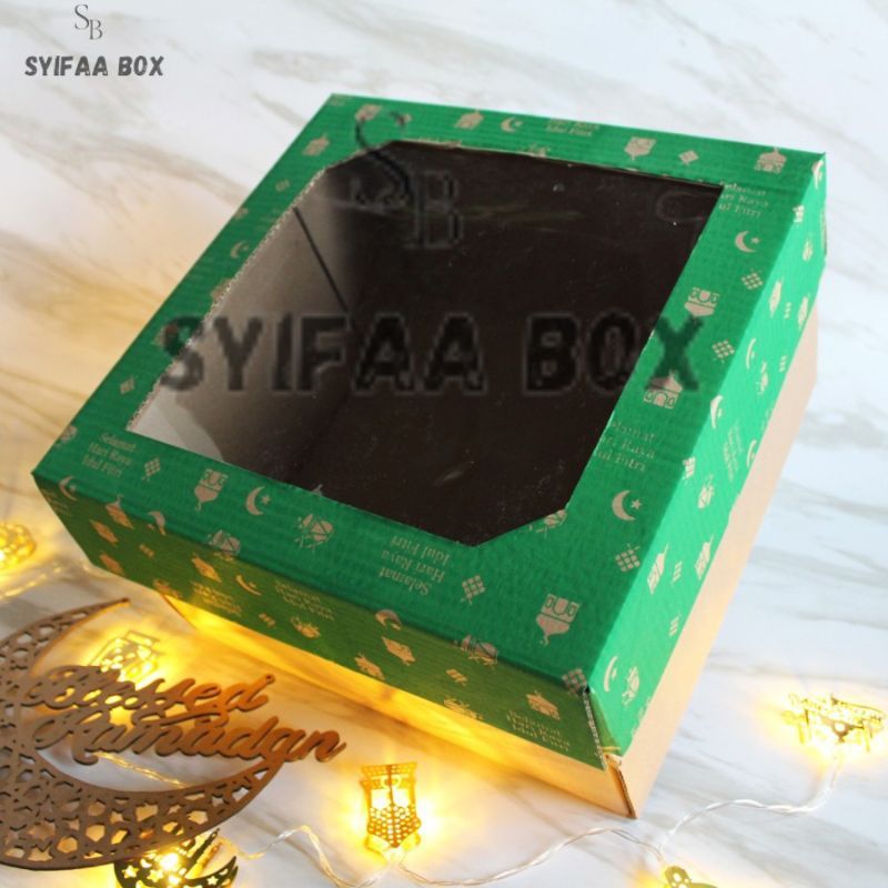 

( 10 pcs ) Kardus Kotak Kue Tart Lebaran Box Packaging Hampers Idul Fitri Ukuran 30x30x18 cm Hijau