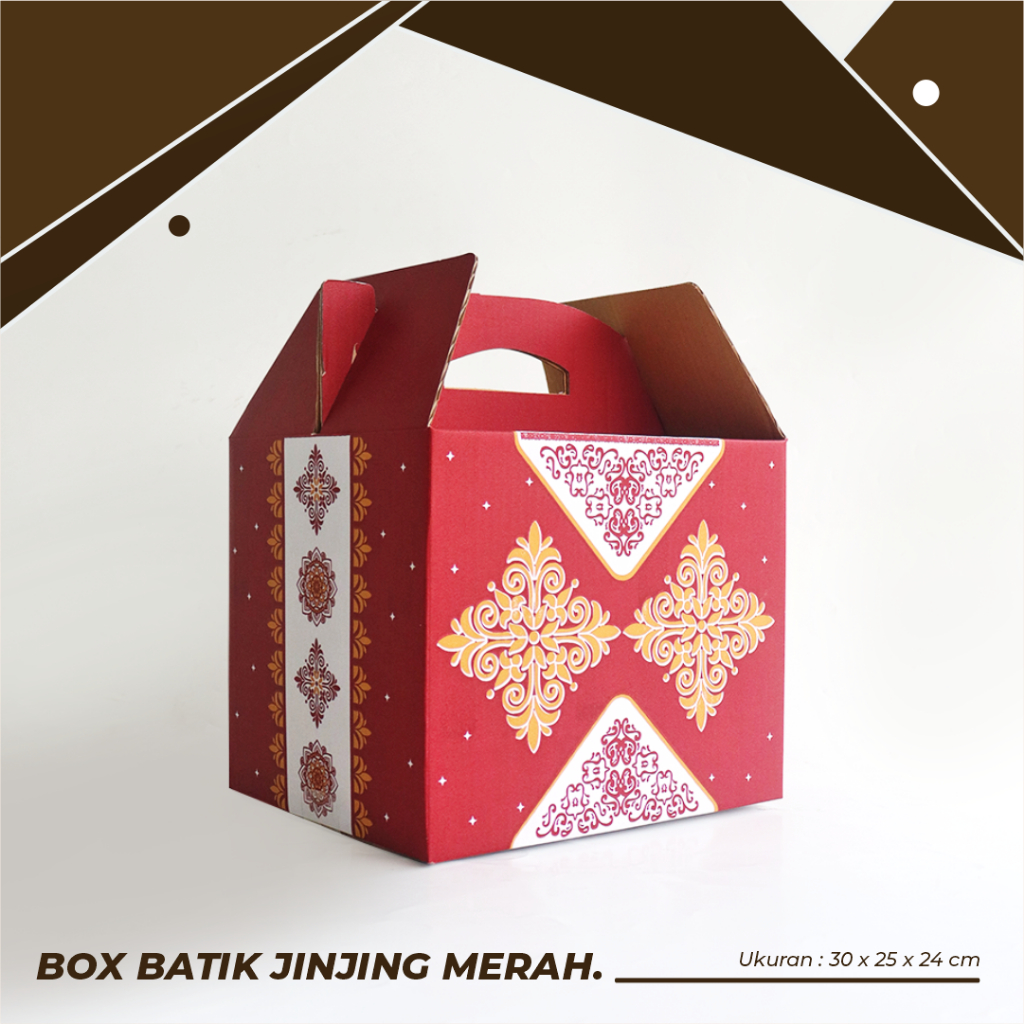 

BOX PARCEL BATIK JINJING MERAH UK. 30 x 25 x 24 cm - Karton/Giftbox/Box Motif/Custombox/Parcel/Hampers/Batik Edition