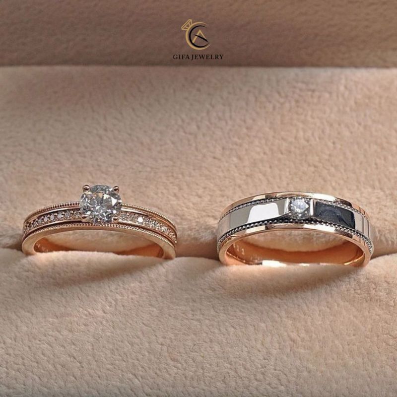 Cincin Kawin Tunangan Nikah Emas Rose Gold End Platinum Couple FB90