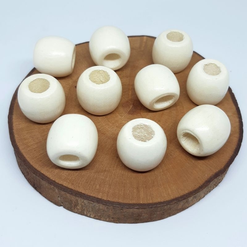 MANIK MOTE KAYU LONJONG LUBANG BESAR / WOODEN BEADS -+15x10MM UNTUK KERAJINAN