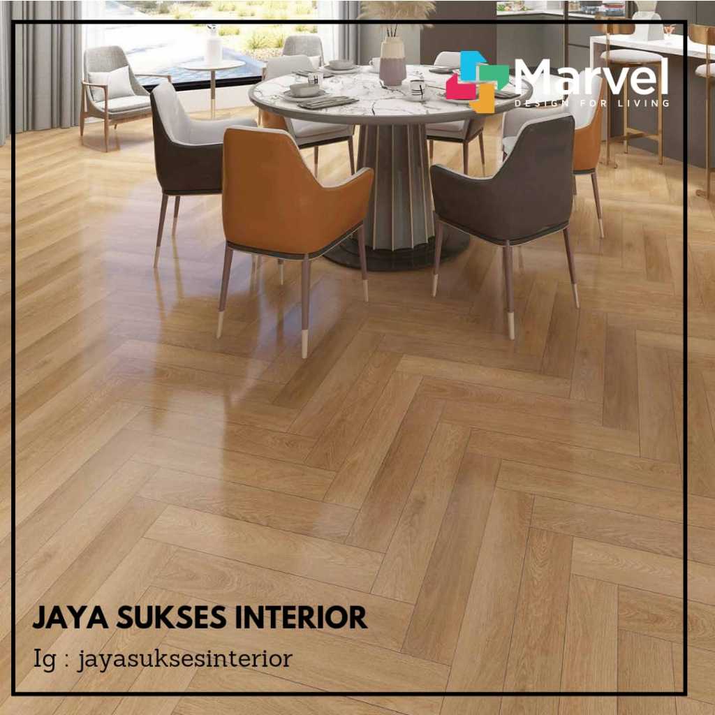 Vinyl Lantai Klik SPC Taco 5mm Herringbone Warna Natural Kayu / box