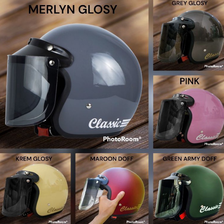 NPl HELM BOGO WANITA PRIA SNIHELM BOGO CLASSIC KACA DATAR ATAU CEMBUNGGROSIR HELM