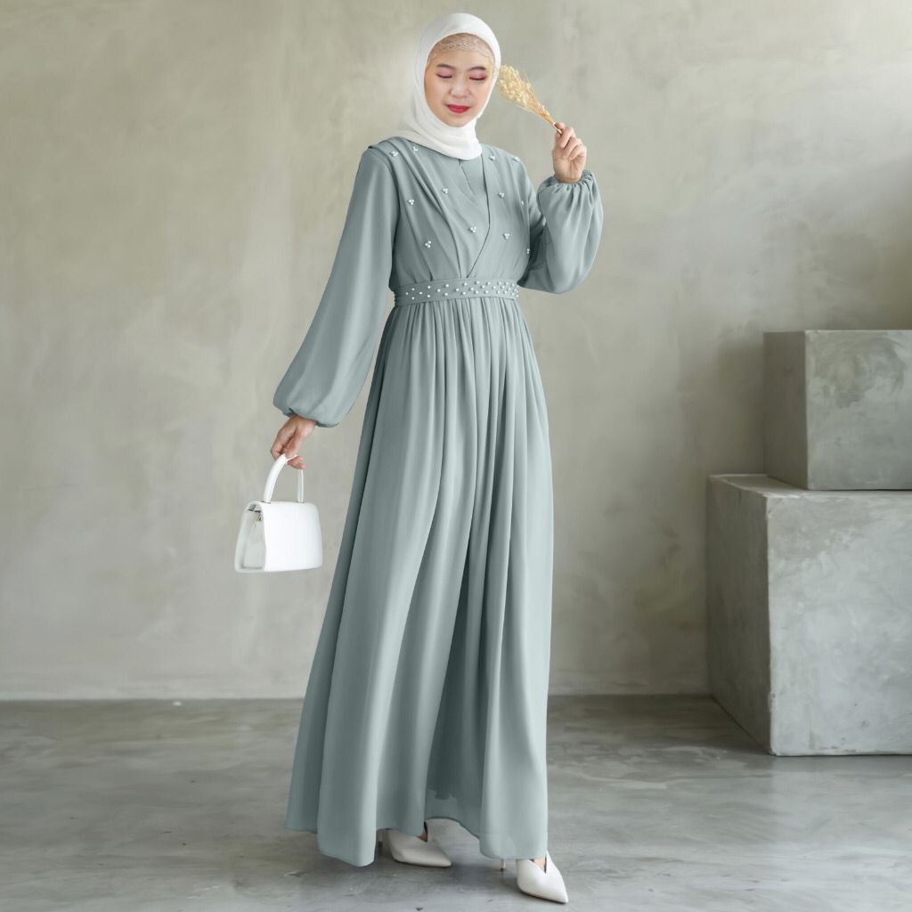 Mutiara Dress Gaudy Maxi Gamis Ceruty Babydoll Theressa Dress Kondangan Muslimah
