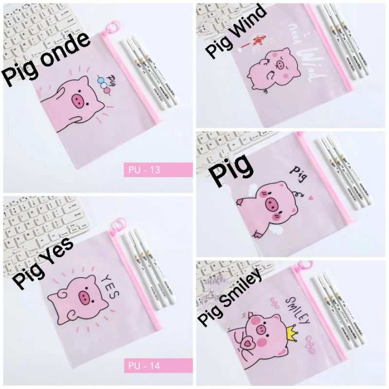 

Pouch Sleting motif Pink little pig serbaguna tempat pensil/memo/notebook/masker/aksesoris n laen laen uk A5