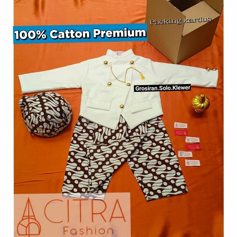 DI JAMIN REALPICT/BAJU BESKAP ANAK BAWAHAN CELANA SARUNG BATIK PUTIH/ BAJU ADAT/ BESKAP BAWAHAN CELA