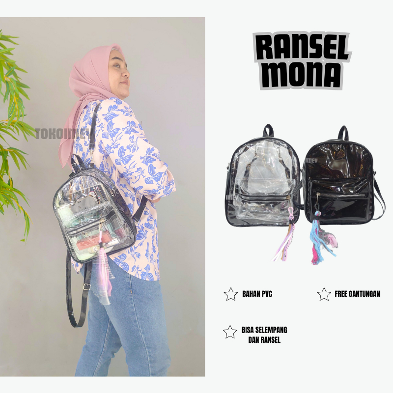 Tas Ransel Mini Mona Wanita Pvc Transparant Tas Gendong Mika Korean Style Tas Konser Lucu