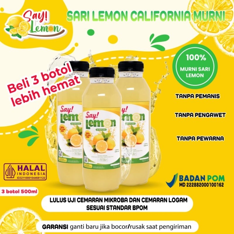 

Saylemon BPOM Paket 3 Botol 500 ml Sari Jus juice Air Lemon Peras Asli Ori Original 100% Murni Fresh Segar Sehat Menyehatkan Daya Tahan Tubuh Diet Detox Detoks Langsing Pelangsing Melangsingkan Vitamin C