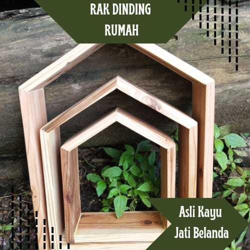 Rak dinding minimalis bentuk rumah dekorasi rustic